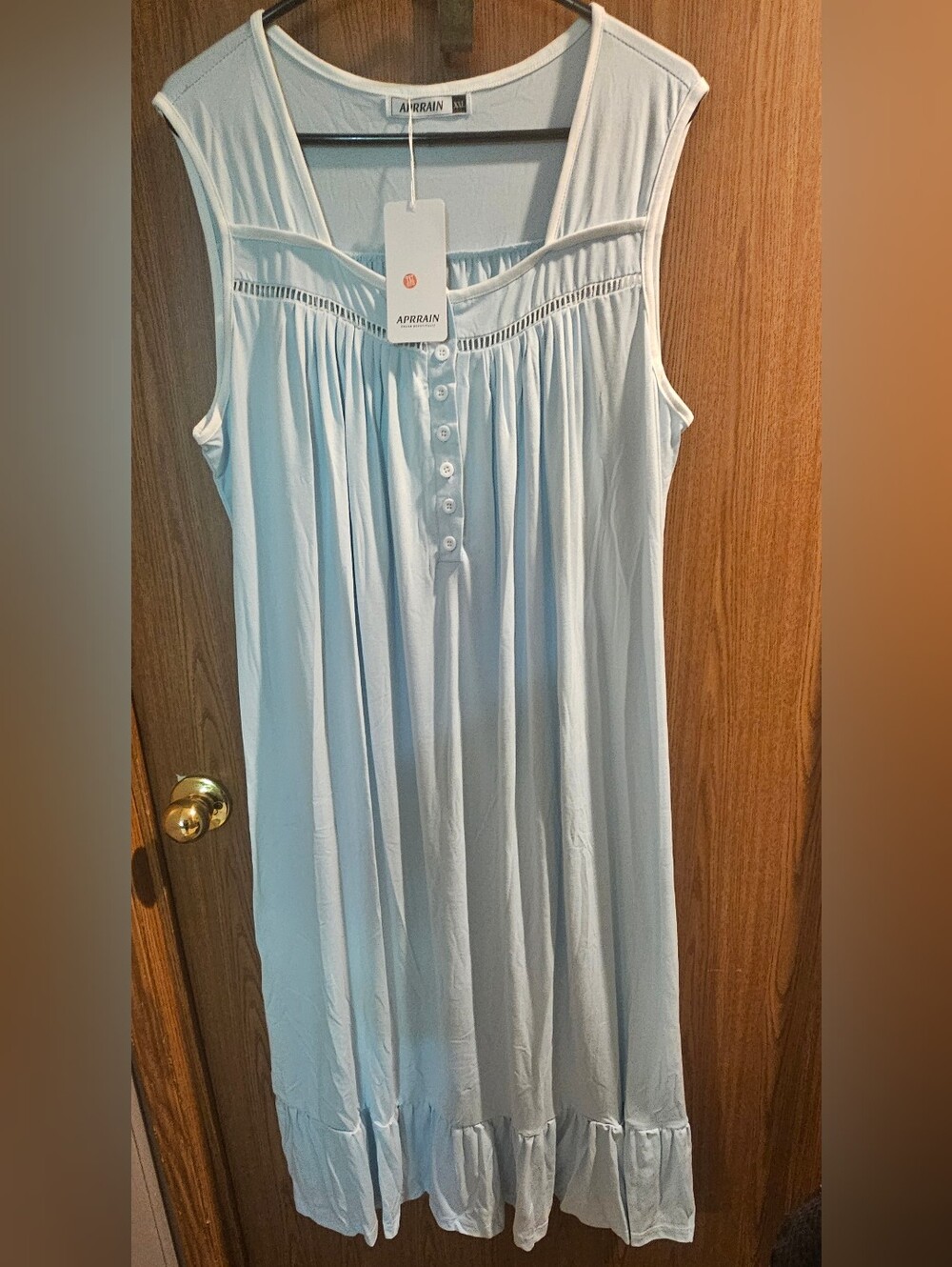 Aprean Light Blue Sleeveless Night Chemise with Button Front